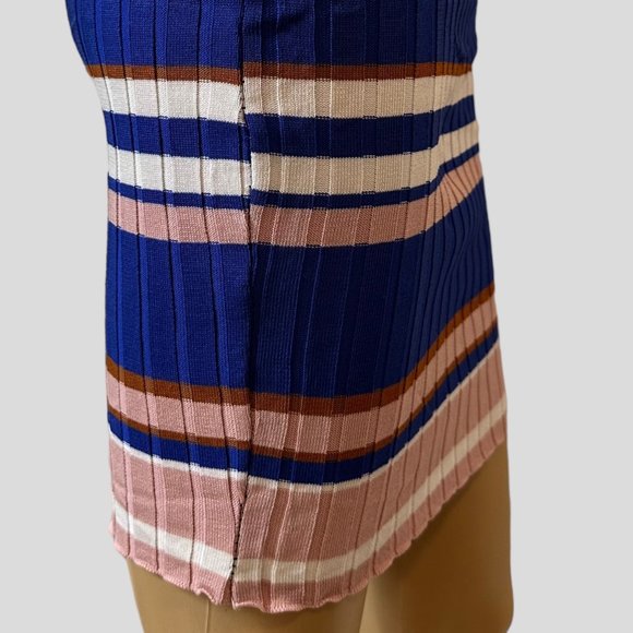 Women Ribbed Woven Bodycon Dress Medium M Blue Pink White Stretch Wide Stripes - Picture 13 of 16